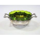 A silver plated WMF bonbon tray with green glass i