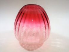 A late Victorian etched cranberry glass fluted sha