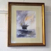 An Original Watercolour Depicting An Oil Rig In St