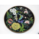 A butterfly & flower pattern cloisonne plate