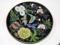 A butterfly & flower pattern cloisonne plate