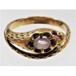 A Victorian yellow metal ring set with diamond & c