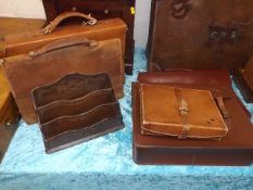 Five Leather Satchels & A Leather Letter Rack