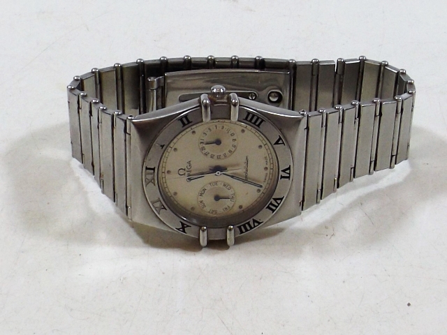 A stainless steel Omega Constellation gents wrist