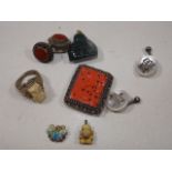 A Victorian silver mounted coral brooch & other it
