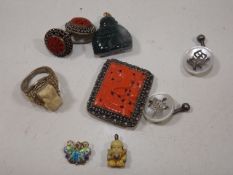 A Victorian silver mounted coral brooch & other it