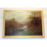 An Original Landscape Oil Depicting Sheep On Woode