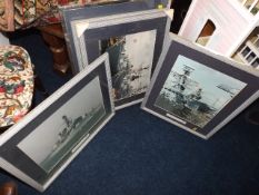 Five framed photographs of Dockyard naval ships