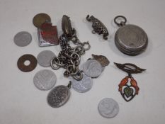 WVS badge, an enamelled brooch, silver watch case