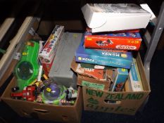 Two boxes of games & toys, some a/f