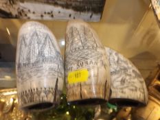Three decorative reproduction scrimshaw style whal