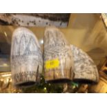 Three decorative reproduction scrimshaw style whal