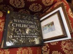 Three prints & a an album of Churchills speeches