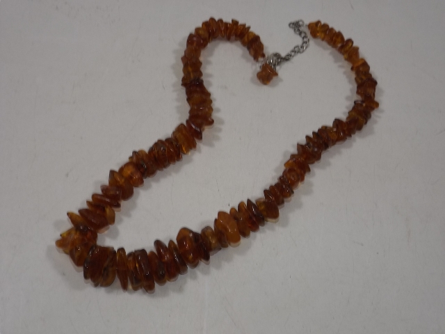 A rough cut amber necklace