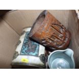 A carved Chinese brush pot & other items