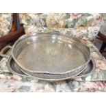 A silver plated gallery tray & one other