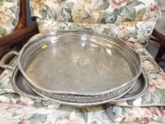 A silver plated gallery tray & one other