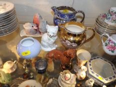 Two Wedgwood jugs, a Beswick dog & other porcelain