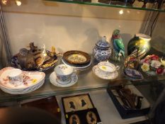 A majolica style parrot & other items