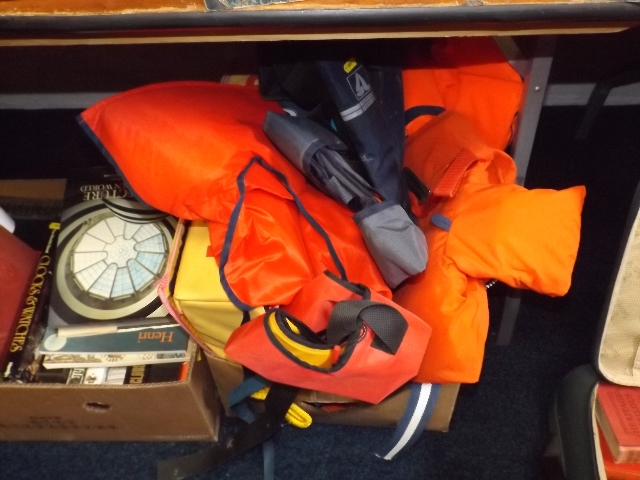 A quantity of boating life jackets