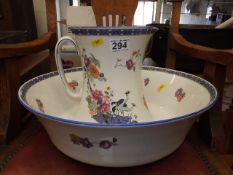 A decorative wash basin & bowl set decorated with