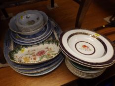 Two 19thC. Derby dishes a/f, three blue & white wi