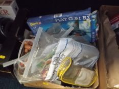 A box of vintage action man type figures & other i