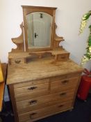 An Edwardian pine dressing table & mirror