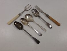 A 19thC. silver & ivory bread fork & four other si