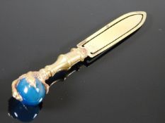 A Victorian brass claw & aquamarine style ball boo