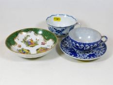 A Chinese cup & saucer twinned with Dresden dish &