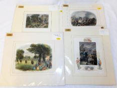 A quantity of fourteen mounted antique prints incl