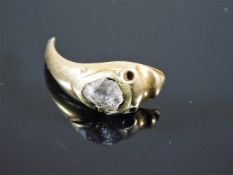 A 19thC. yellow metal part of snake ring set with