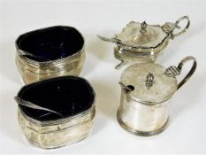 A silver matching pair of salts twinned with two s