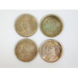 Four Queen Victoria silver shillings 1884, 1889, 1
