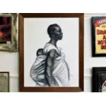 A signed & dated conte & charcoal study of African woman & child by Herman Kofi Bailey 1965, his wor