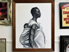 A signed & dated conte & charcoal study of African woman & child by Herman Kofi Bailey 1965, his wor