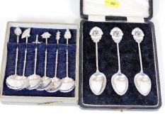 Six Japanese silver spoons twinned with a set of t