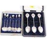 Six Japanese silver spoons twinned with a set of t