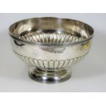 An English silver rose bowl of circular gadrooned