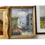 A Parisian street scene oil in gilt frame image si