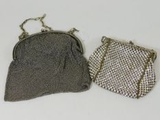 A white metal mesh handbag twinned with one other