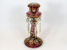 A Bohemian style glass candelabra base with lustre