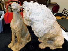 Two large Tanya Brett sculptured lions one inscrib