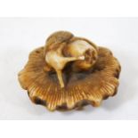 A staghorn netsuke of snail