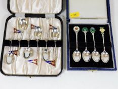 A set of six silver enamel flag spoons & six hom n