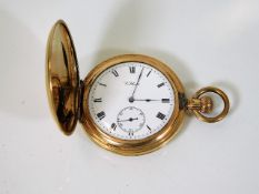 A gold plated full hunter Waltham pocket watch