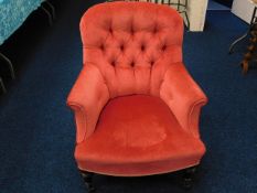 A Victorian upholstered button backed low level ch
