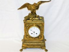 A c.1900 French brass mantle clock with eagle fini