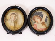Two 19thC. framed watercolour miniatures on ivory